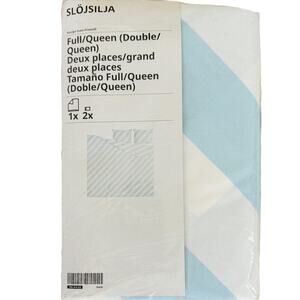 IKEA SLOJSILJA Light Blue & White Stripe Full/Queen Duvet Cover & Pillowcase
